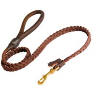 Black Russian Terrier Leather Braided Dog Leash  Black Russian Terrier Leather Braided Dog Leash
