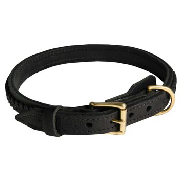 Black Russian Terrier Leather Braided Collar with Solid Hardware