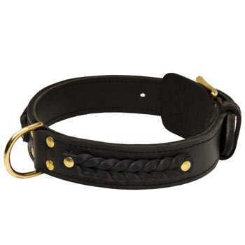 Braided Black Russian Terrier Leather Dog Collar 