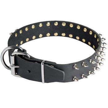Spiked Leather Dog Collar for Black Russian Terrier Fashion Walking