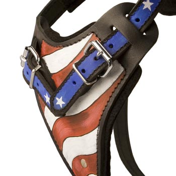 Black Russian Terrier Leather Harness With Hand Painted USA  Chest Plate
