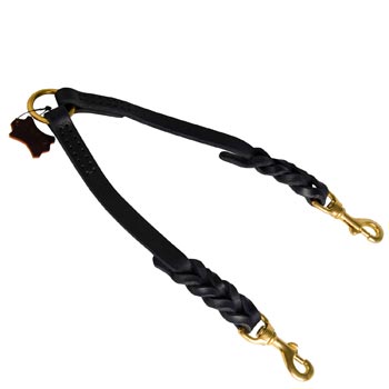 Leather Braided Black Russian Terrier Coupler Leash