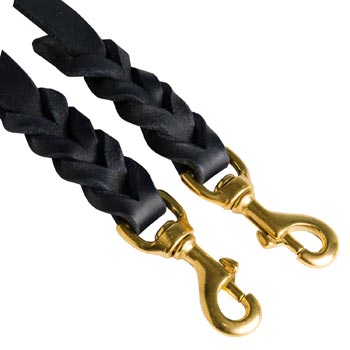 Braided Leather Black Russian Terrier Coupler with Brass Snap Hooks