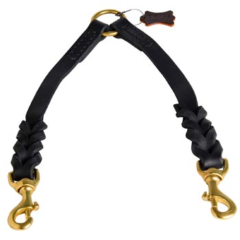 Braided Leather Black Russian Terrier Coupler for Walking 2 Dogs