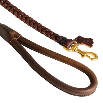 Braided Leather Black Russian Terrier Leash with Brass Snap Hook
