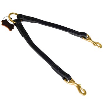 Black Russian Terrier Coupler Leather for 2 Dogs Comfy Walking