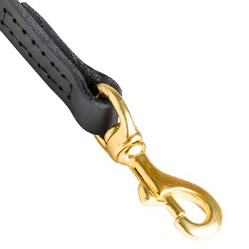 Black Russian Terrier Leather Leash with Massive Gold-like Snap Hook
