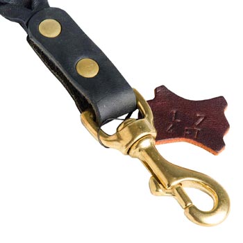 Solid Snap Hook Hand Riveted to the Leather Black Russian Terrier Leash