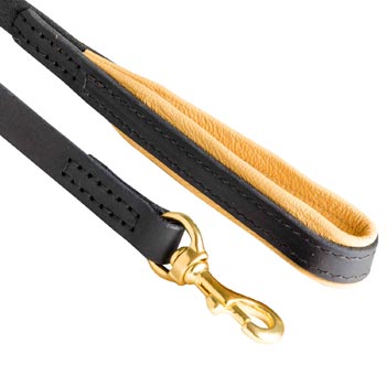 Leather Leash for Black Russian Terrier with Nappa Padding on Handle