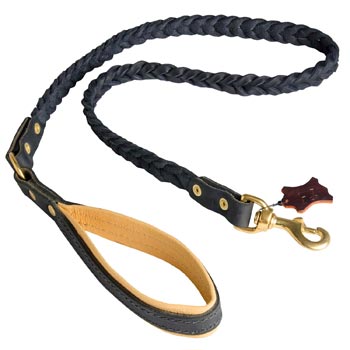 Leather Black Russian Terrier Leash with Nappa Padded Handle