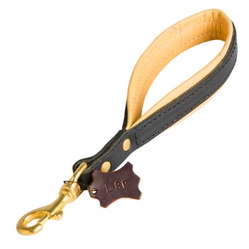 Padded on the Handle Leather Black Russian Terrier Leash with Brass Snap Hook